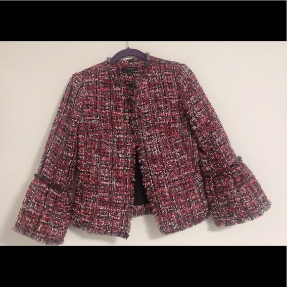 ANN TAYLOR Fringe Tweed Ruffle Cuff Jacket Blazer - Picture 14 of 15